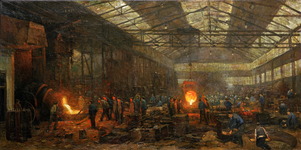 35367 Interieur van de smelterij/vormerij van de Nederlandsche Staalfabrieken v/h J.M. de Muinck Keizer N.V. (DEMKA, ...